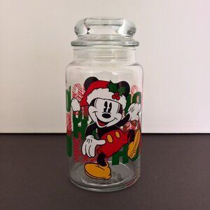 Disney Mickey Mouse Christmas Ho Ho Ho Candy Cookie Glass Jar